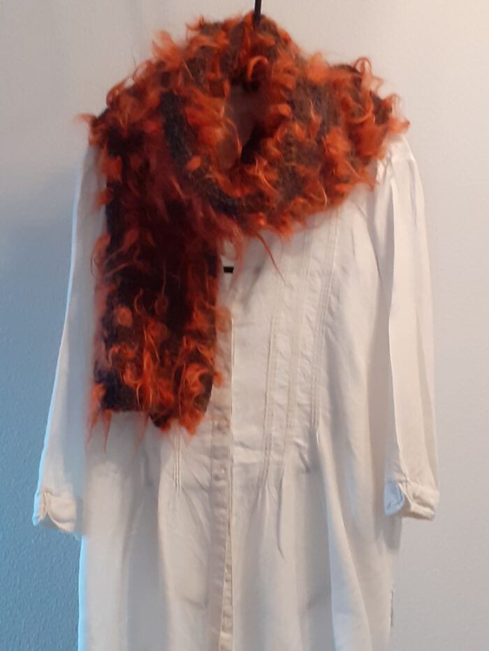 Schal Lola 01-anthrazit- orange - originelles-handgestrickt
