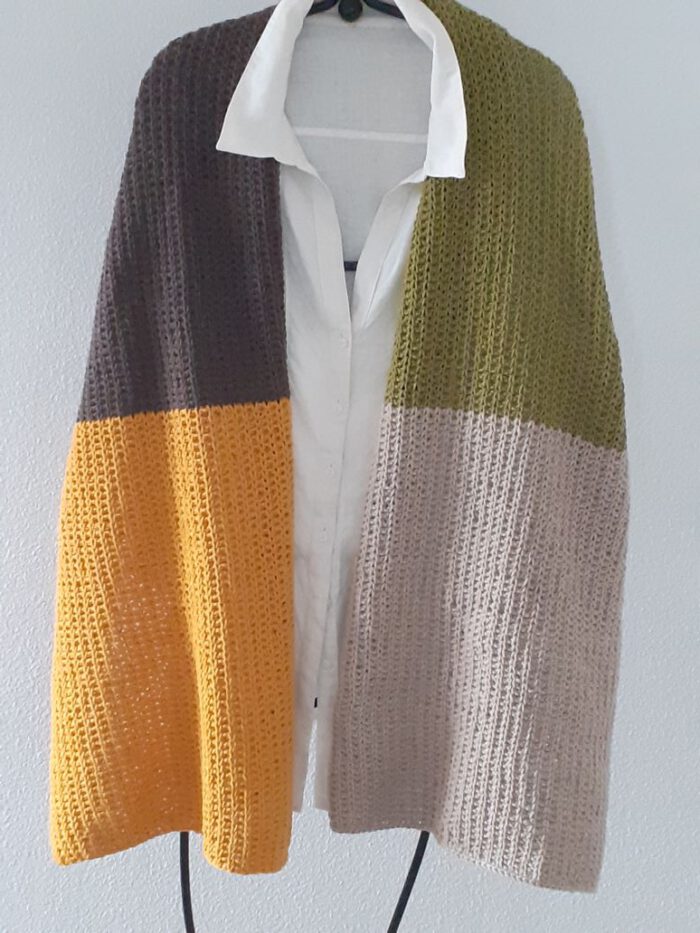 Waldemars de Luxe- Stola-handgefertigt- ocker- dunkelbraun- lindgrün- beige
